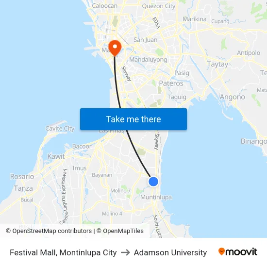 Festival Mall, Montinlupa City to Adamson University map