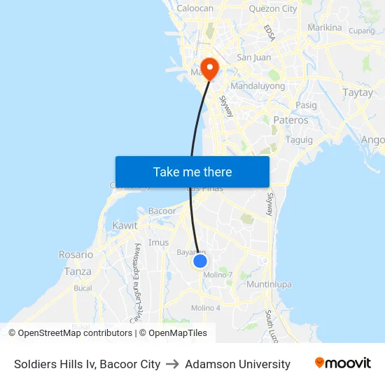 Soldiers Hills Iv, Bacoor City to Adamson University map