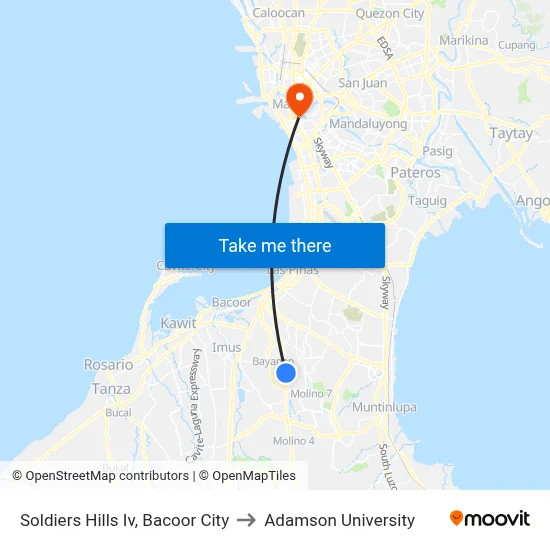 Soldiers Hills Iv, Bacoor City to Adamson University map