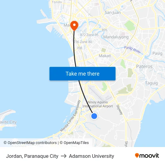 Jordan, Paranaque City to Adamson University map