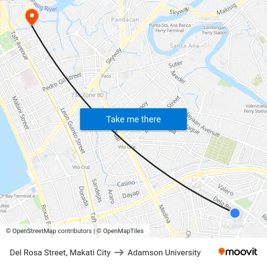 Del Rosa Street, Makati City to Adamson University map