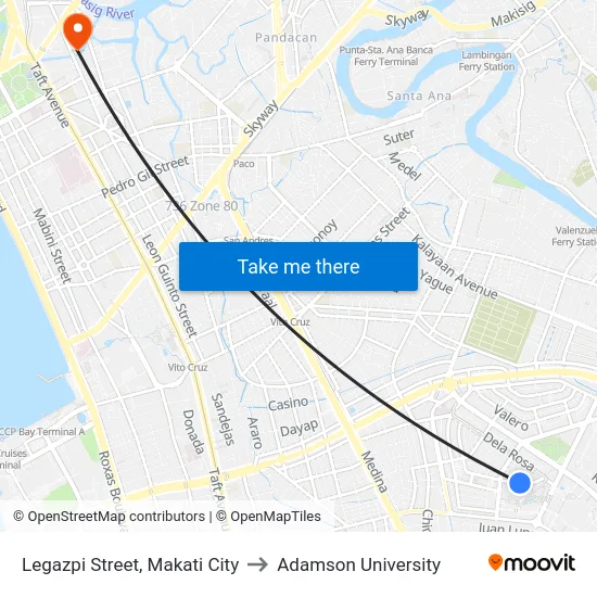 Legazpi Street, Makati City to Adamson University map