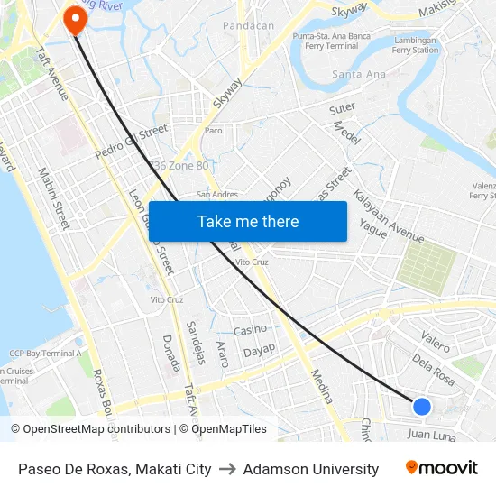 Paseo De Roxas, Makati City to Adamson University map