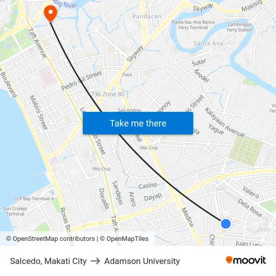 Salcedo, Makati City to Adamson University map