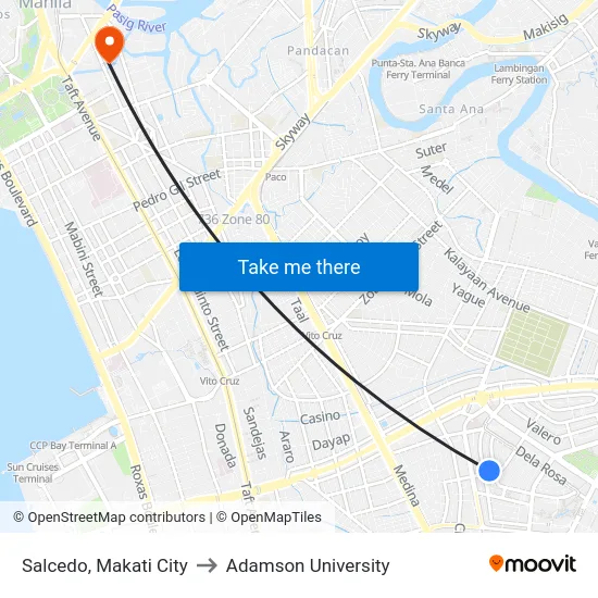 Salcedo, Makati City to Adamson University map