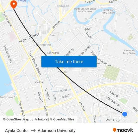 Ayala Center to Adamson University map