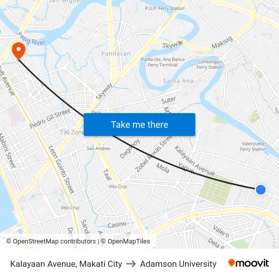 Kalayaan Avenue, Makati City to Adamson University map