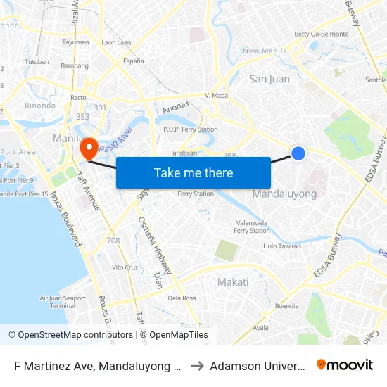 F Martinez Ave, Mandaluyong City to Adamson University map
