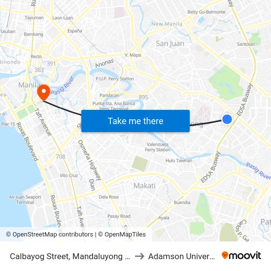 Calbayog Street, Mandaluyong City to Adamson University map