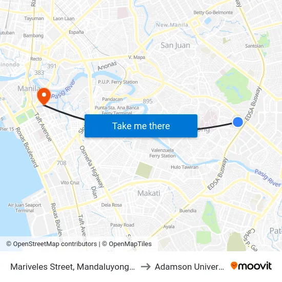 Mariveles Street, Mandaluyong City to Adamson University map