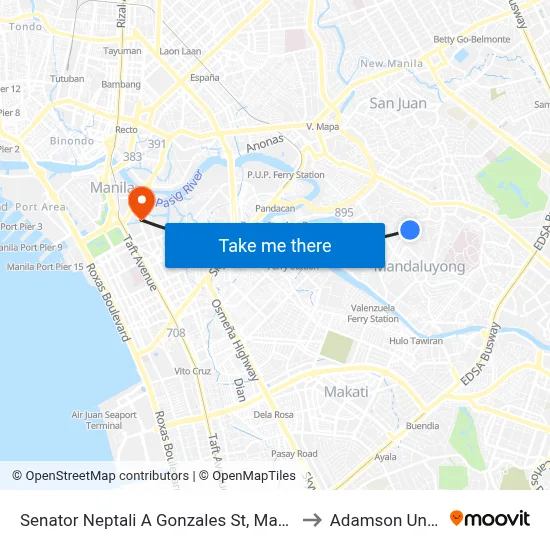 Senator Neptali A Gonzales St, Mandaluyong City to Adamson University map