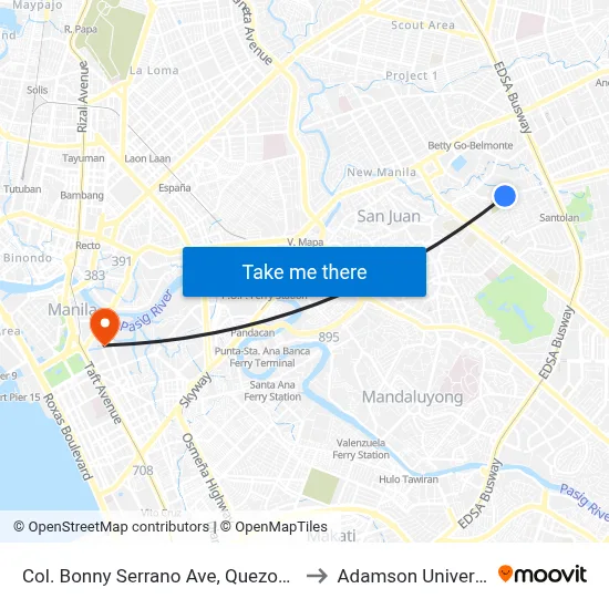 Col. Bonny Serrano Ave, Quezon City to Adamson University map