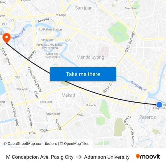 M Concepcion Ave, Pasig City to Adamson University map