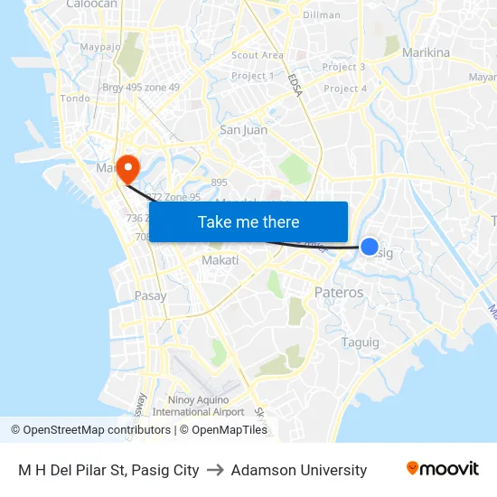 M H Del Pilar St, Pasig City to Adamson University map