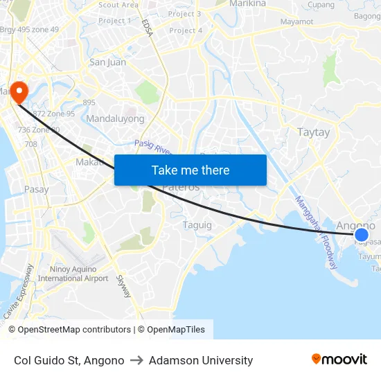 Col Guido St, Angono to Adamson University map