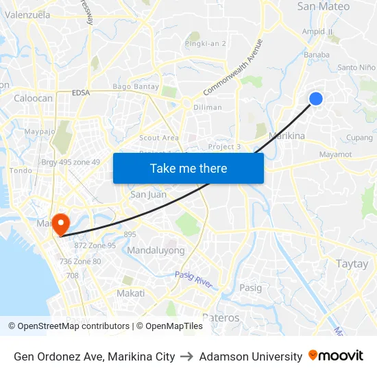 Gen Ordonez Ave, Marikina City to Adamson University map