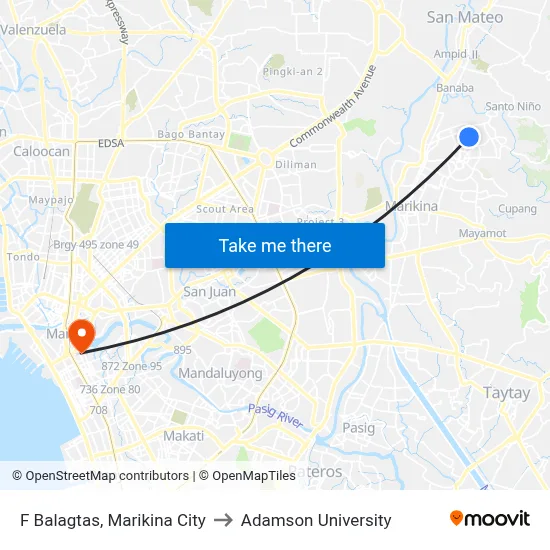 F Balagtas, Marikina City to Adamson University map