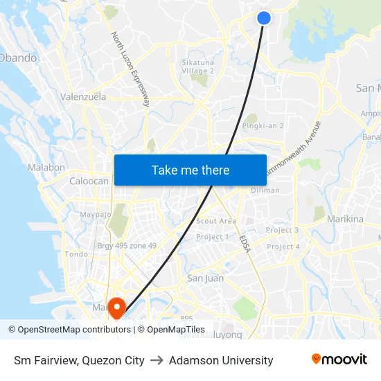 Sm Fairview, Quezon City to Adamson University map
