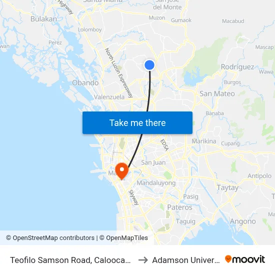 Teofilo Samson Road, Caloocan City to Adamson University map