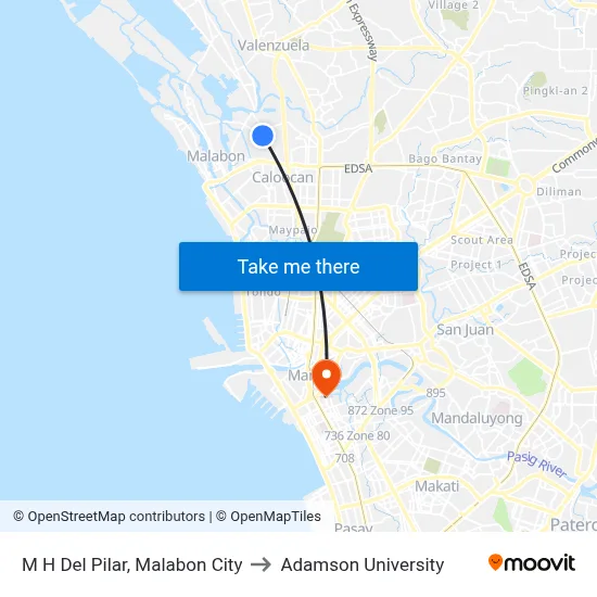 M H Del Pilar, Malabon City to Adamson University map