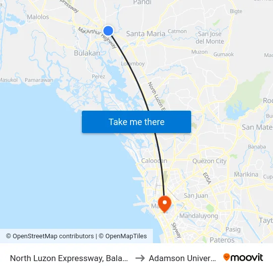 North Luzon Expressway, Balagtas to Adamson University map