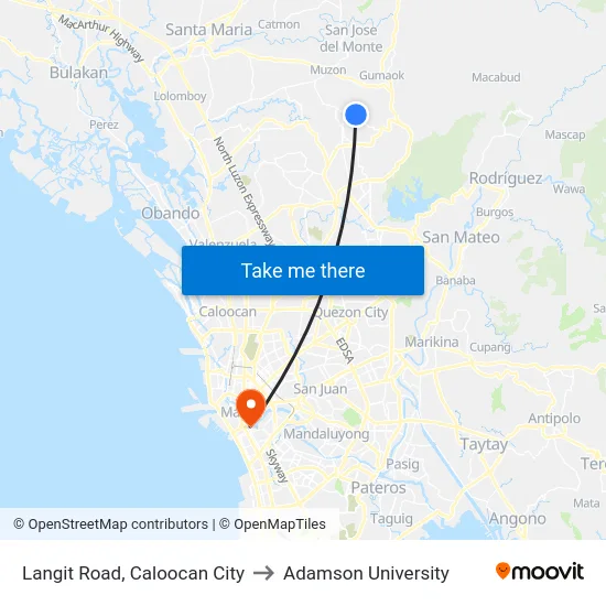 Langit Road, Caloocan City to Adamson University map
