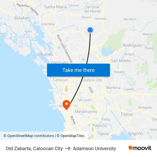 Old Zabarte, Caloocan City to Adamson University map