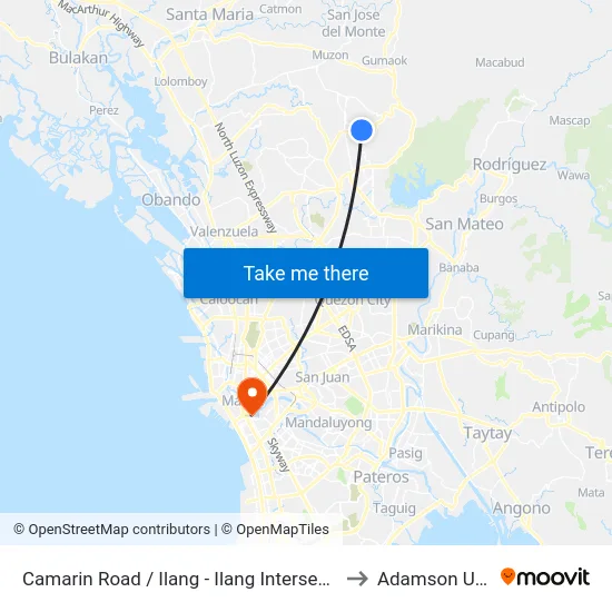 Camarin Road / Ilang - Ilang Intersection, Caloocan City to Adamson University map