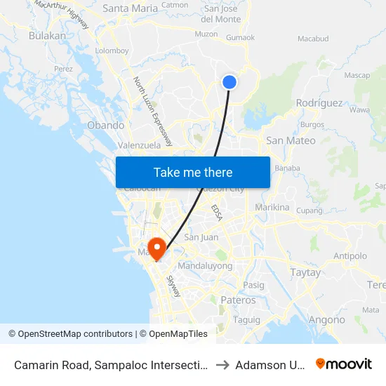 Camarin Road, Sampaloc Intersection, Caloocan City to Adamson University map