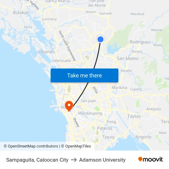 Sampaguita, Caloocan City to Adamson University map