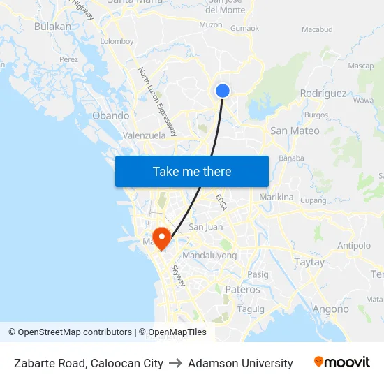 Zabarte Road, Caloocan City to Adamson University map