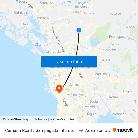 Camarin Road / Sampaguita Intersection, Caloocan City to Adamson University map