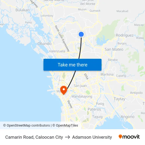 Camarin Road, Caloocan City to Adamson University map