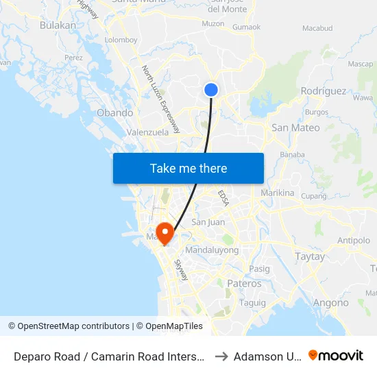 Deparo Road / Camarin Road Intersection, Caloocan City to Adamson University map