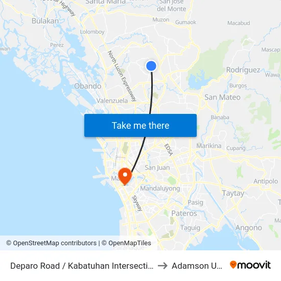 Deparo Road / Kabatuhan Intersection, Caloocan City to Adamson University map