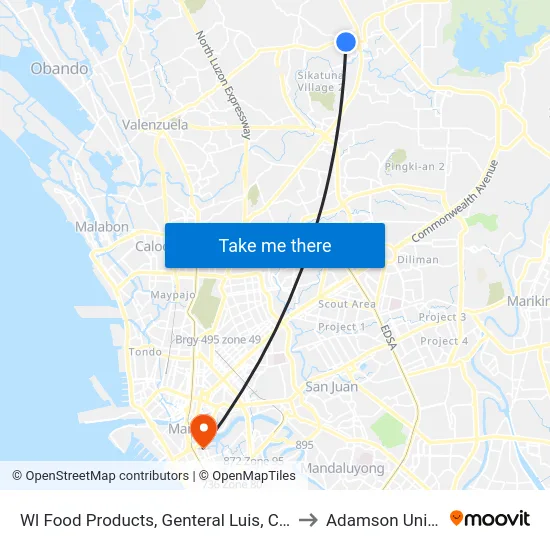 Wl Food Products, Genteral Luis, Caloocan City to Adamson University map