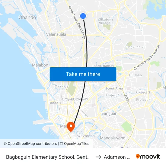 Bagbaguin Elementary School, Genteral Luis, Caloocan City to Adamson University map