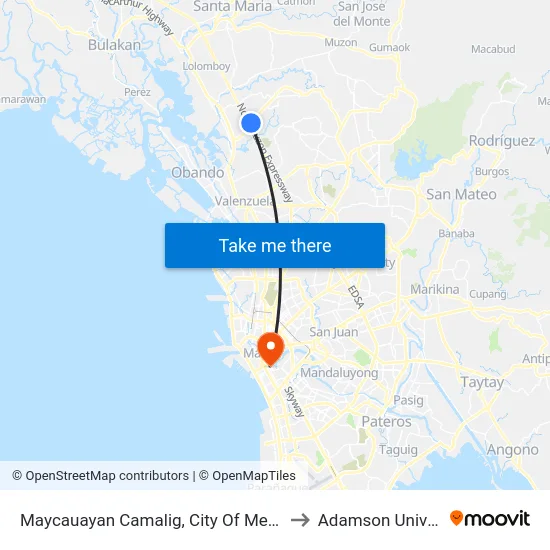 Maycauayan Camalig, City Of Meycauayan to Adamson University map