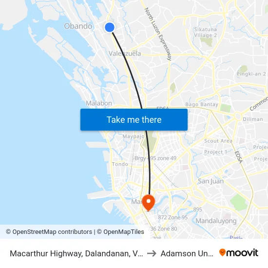 Macarthur Highway, Dalandanan, Valenzuela City to Adamson University map