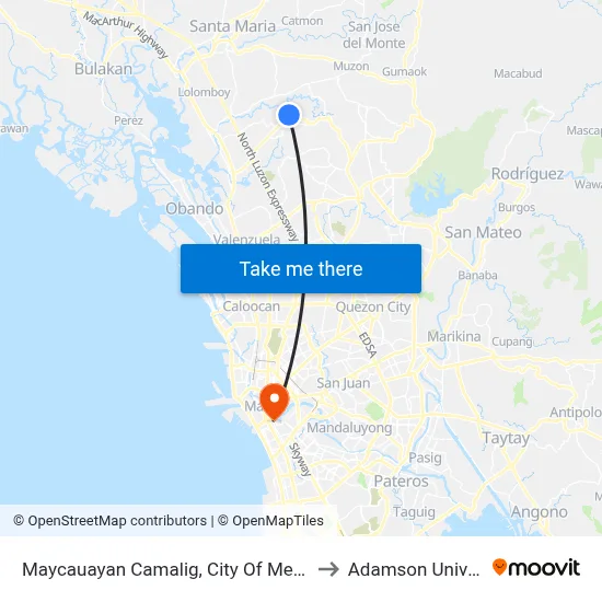 Maycauayan Camalig, City Of Meycauayan to Adamson University map