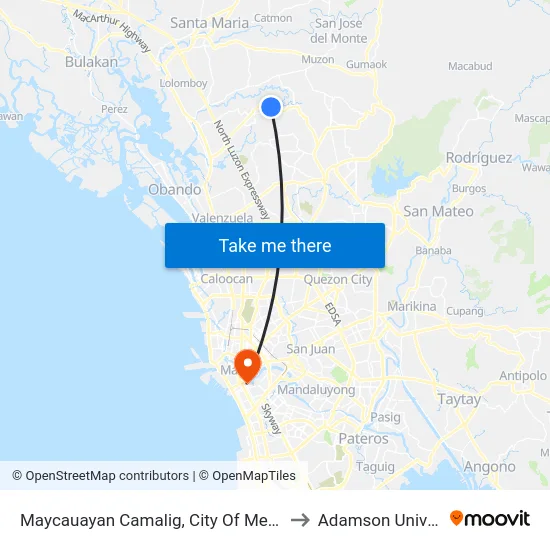 Maycauayan Camalig, City Of Meycauayan to Adamson University map