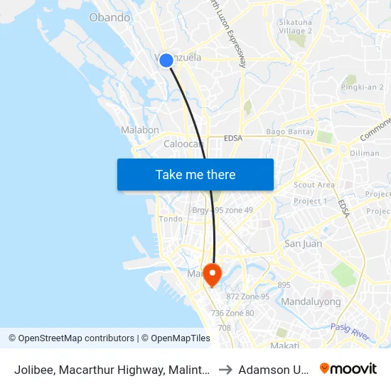 Jolibee, Macarthur Highway, Malinta, Valenzuela City to Adamson University map