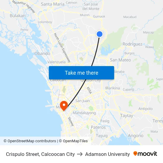 Crispulo Street, Calcoocan City to Adamson University map