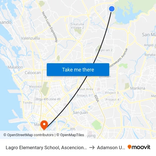 Lagro Elementary School, Ascencion Avenue, Quezon City to Adamson University map