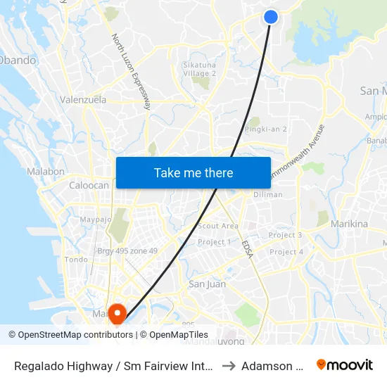 Regalado Highway / Sm Fairview Intersection, Quezon City to Adamson University map