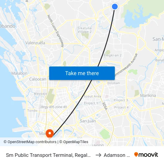 Sm Public Transport Terminal, Regalado Highway, Quezon City to Adamson University map