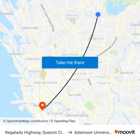 Regalado Highway, Quezon City to Adamson University map