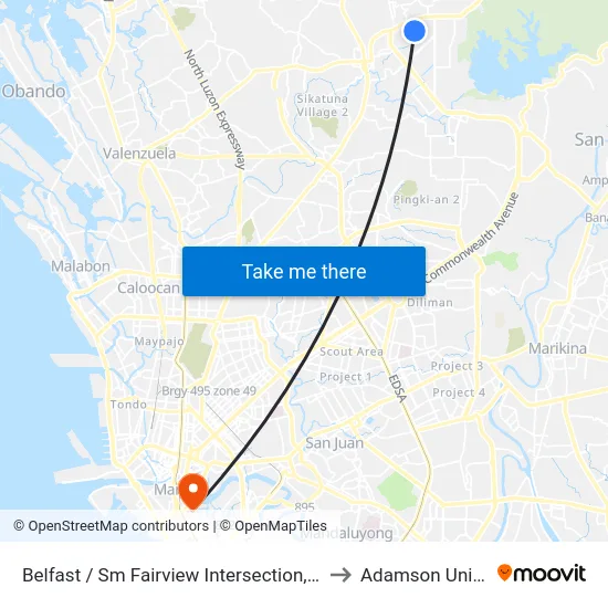 Belfast / Sm Fairview Intersection, Quezon City to Adamson University map