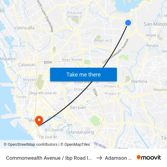 Commonwealth Avenue / Ibp Road Intersection, Quezon City to Adamson University map