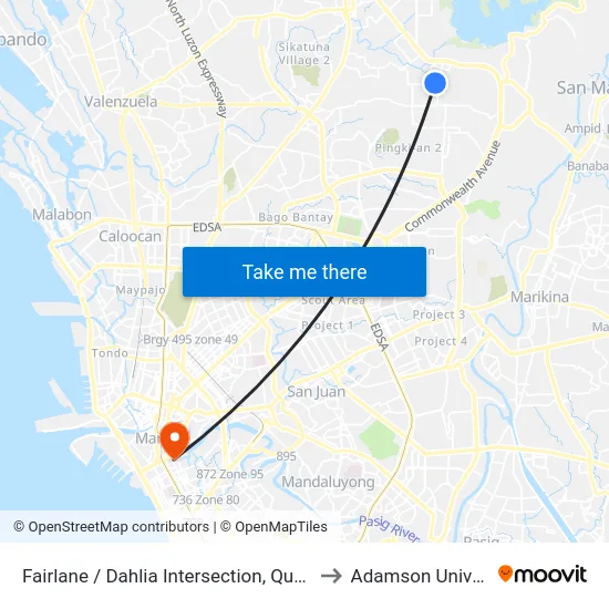 Fairlane / Dahlia Intersection, Quezon City to Adamson University map